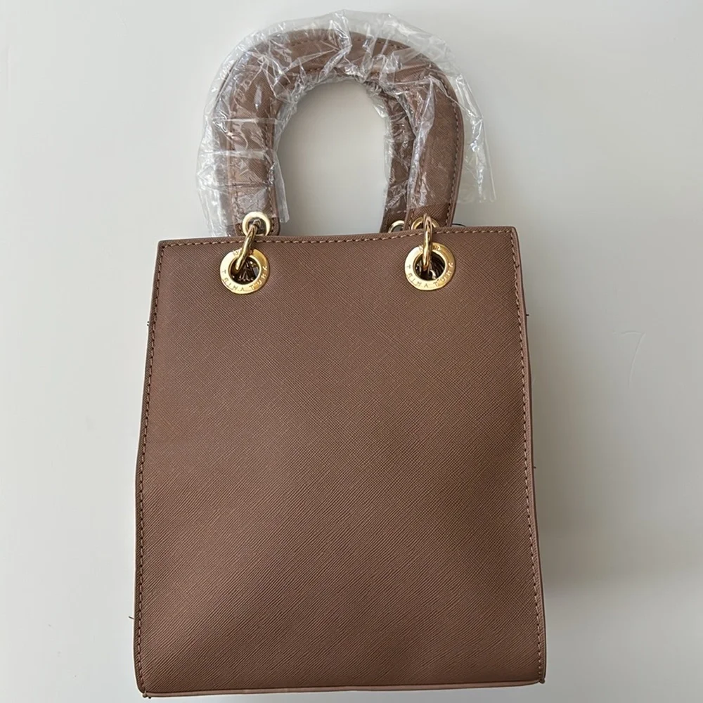 Trina Turk Khaki Vegan Leather Double Handle Shoulder Crossbody Bag